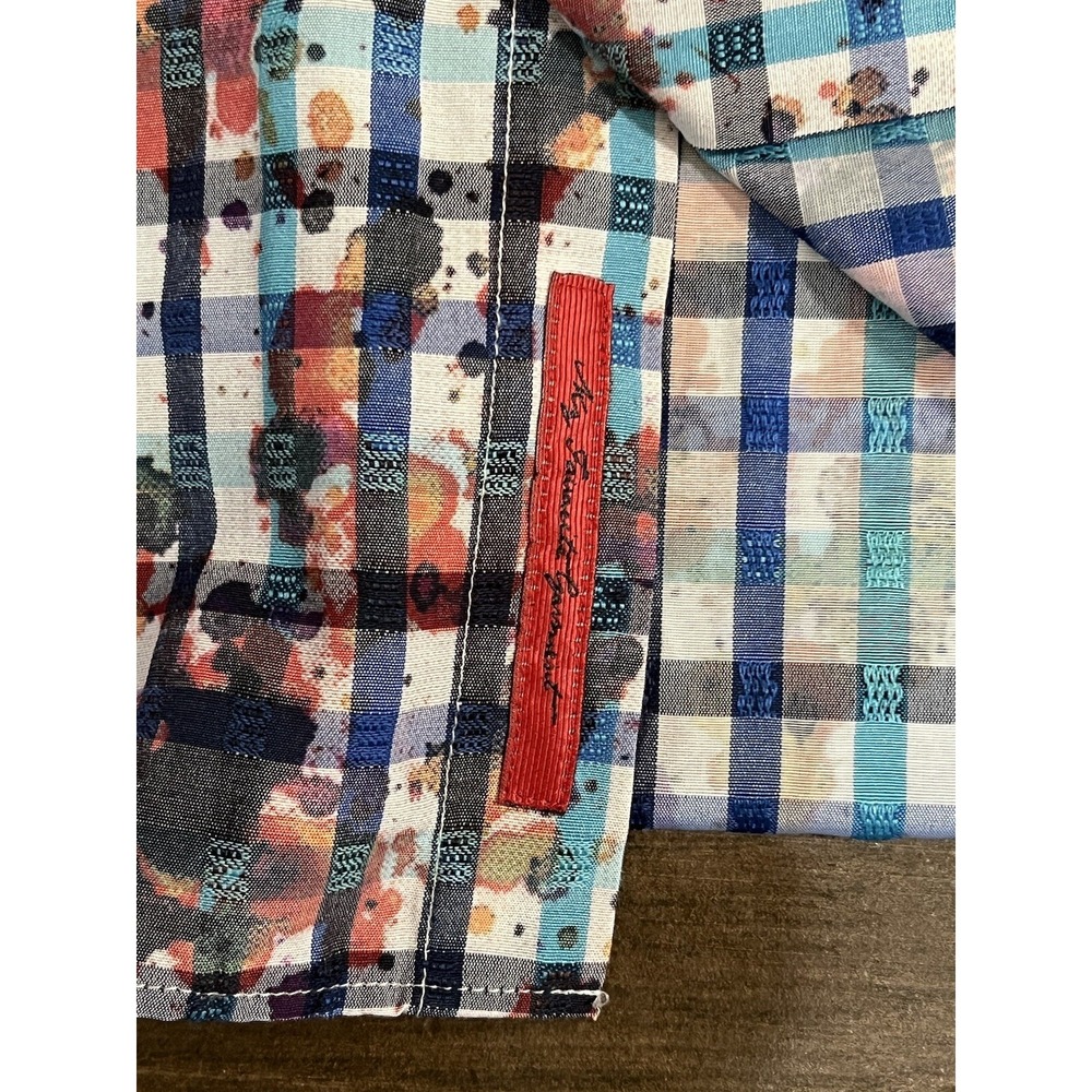 Luchiano Visconti Black Men's Size Small Paint Splatter Plaid Button Down Shirt - Picture 4 of 7